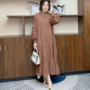 Miyake Heavy Industries Embroidered Fashionable Dress for Autumn and Winter 2024 New Style, Skinny and Wrinkled Large Size Bottom Cover to Cover the Stomach：圖片 8