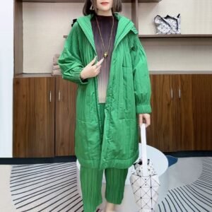 Cotton padded clothes Fashion pleats Sanzhai long coat Winter 2024 Autumn winter loose new casual cotton padded clothes keep warm China-Chic：圖片 3