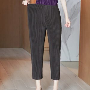 Caramel pleated cropped pants, grey casual style straight leg pants, children's summer new style, loose and versatile, slimming pencil pants, high waist：圖片 6