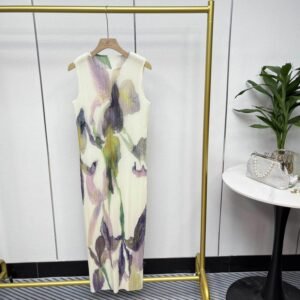 Dress print fashionable tie dye summer ink temperament narcissus flower vest skirt slim fit pullover straight tube round neck
