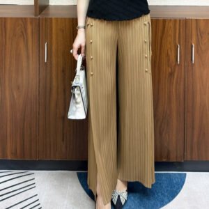 Simple plus size fashionable women's clothing with elastic waistband, casual and versatile straight leg pants, glass bead split pants, pleated and slimming：圖片 3