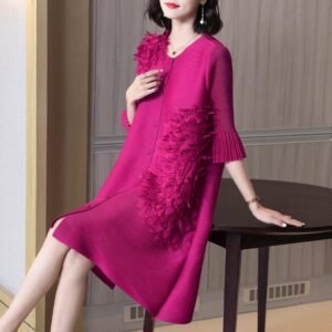Jia Ning pleated versatile fashionable dress, slimming and stylish, mm cardigan, three-dimensional floral dress：圖片 2