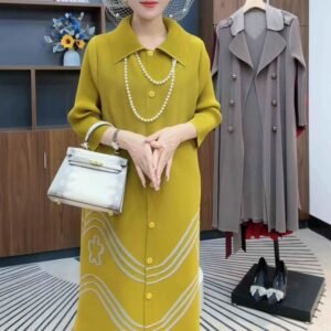 Jia Ning's new dress features a high waist, meat covering, versatile mid to long length, women's collar, floral temperament, and high-end pleated skirt：圖片 3