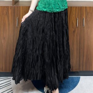 Jia Ning's new style temperament plus size loose women's clothing covers flesh trend pleated long skirt high waist square dance long skirt：圖片 4