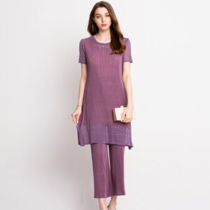 Short sleeved lace suit casual ladies' clothing Jia Ning 2022 summer fashion pleated clothing Jia Ning fashion spring new item