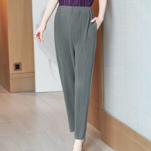 Caramel pleated cropped pants, grey casual style straight leg pants, children's summer new style, loose and versatile, slimming pencil pants, high waist