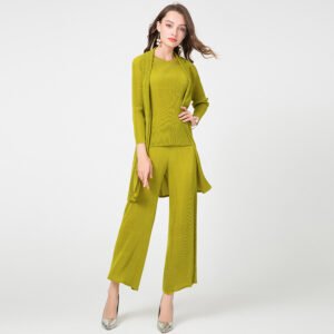 K90812 long sleeved 3-piece Jia Ning pleated autumn and winter new women's static color fashion set：圖片 11