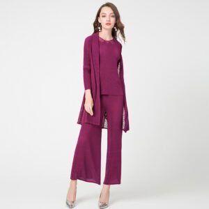 K90812 long sleeved 3-piece Jia Ning pleated autumn and winter new women's static color fashion set：圖片 12