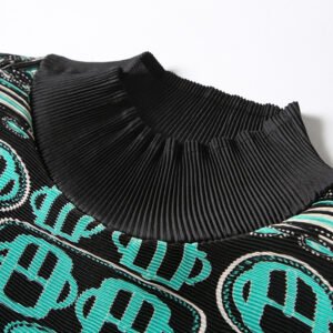 Jialing K90823 waist, diamond studded, pleated, color blocked, fashionable and casual, slightly high neck, autumn style women's loose and high stretch top：圖片 5