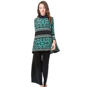 Jialing K90823 waist, diamond studded, pleated, color blocked, fashionable and casual, slightly high neck, autumn style women's loose and high stretch top：圖片 3