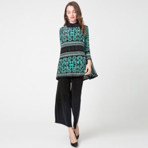 Jialing K90823 waist, diamond studded, pleated, color blocked, fashionable and casual, slightly high neck, autumn style women's loose and high stretch top
