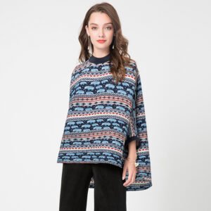 K90901 High Collar Bat Sleeve Top 2022 Jianing Women's Autumn New Collection Color blocked Top Temperament Commuter：圖片 5