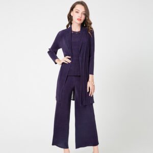 K90812 long sleeved 3-piece Jia Ning pleated autumn and winter new women's static color fashion set：圖片 3