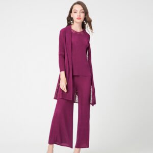 K90812 long sleeved 3-piece Jia Ning pleated autumn and winter new women's static color fashion set：圖片 4