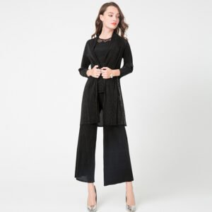 K90812 long sleeved 3-piece Jia Ning pleated autumn and winter new women's static color fashion set：圖片 5