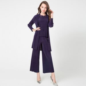 K90812 long sleeved 3-piece Jia Ning pleated autumn and winter new women's static color fashion set：圖片 6