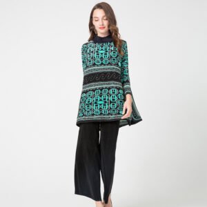 Jialing K90823 waist, diamond studded, pleated, color blocked, fashionable and casual, slightly high neck, autumn style women's loose and high stretch top：圖片 7