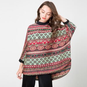 K90901 High Collar Bat Sleeve Top 2022 Jianing Women's Autumn New Collection Color blocked Top Temperament Commuter：圖片 3