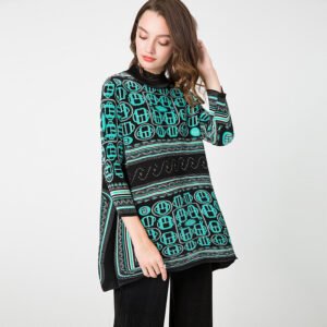 Jialing K90823 waist, diamond studded, pleated, color blocked, fashionable and casual, slightly high neck, autumn style women's loose and high stretch top：圖片 2