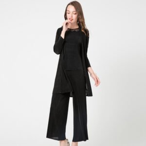 K90812 long sleeved 3-piece Jia Ning pleated autumn and winter new women's static color fashion set：圖片 7