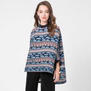 K90901 High Collar Bat Sleeve Top 2022 Jianing Women's Autumn New Collection Color blocked Top Temperament Commuter：圖片 8