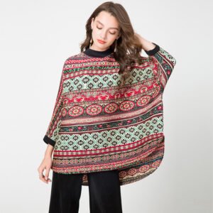 K90901 High Collar Bat Sleeve Top 2022 Jianing Women's Autumn New Collection Color blocked Top Temperament Commuter：圖片 7