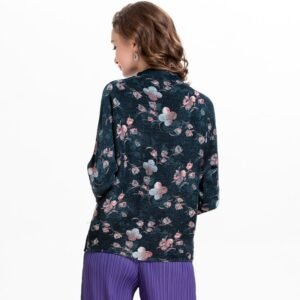 K90309 high neck chiffon floral top pullover, Jianing pleated bat sleeves, long sleeves, floral T-shirt：圖片 5
