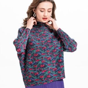 K90309 high neck chiffon floral top pullover, Jianing pleated bat sleeves, long sleeves, floral T-shirt：圖片 7