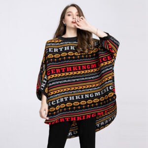 K90916 high neck printed bat shirt Jia Ning pleated bat sleeve top fashionable printed top：圖片 5