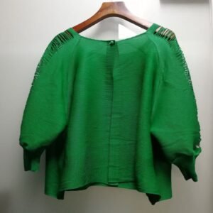 Jianing KW0032 hollow out small top pleated women's round neck seven quarter sleeve princess style mom style loose pleated：圖片 4