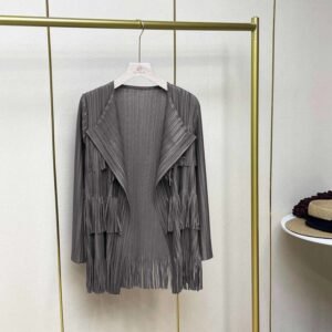 Jianing new style temperament striped retro new style slimming women's long sleeved tassel cardigan top early autumn pleated fashion：圖片 5