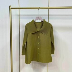 Slimming autumn mom's stylish cardigan new loose doll collar top striped big collar solid color top temperament：圖片 5