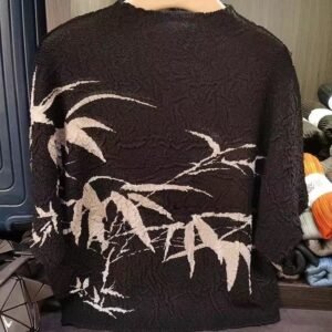 Wrinkled Spring/Summer New Style Chinese Feng Shui Ink Bamboo Printed T-shirt Fashionable and Versatile Loose Look Thin Top Short Sleeve Outerwear T-shirt：圖片 6