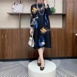Wrinkled outerwear fashionable high-end printed stand up collar long sleeved slimming over knee button up cardigan carriage print dress：圖片 3