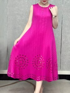 French dress pleated skirt burnt flower high-end three-dimensional sleeveless summer new long French loose vest dress：圖片 6