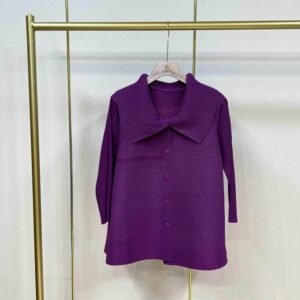 Slimming autumn mom's stylish cardigan new loose doll collar top striped big collar solid color top temperament：圖片 6