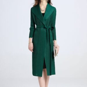 Jia Ning Fashion V-neck Dress Spring/Summer Office Air Conditioning Waist Belt Vertical Strip Coat Simple European Style K200820