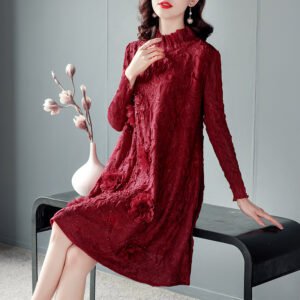 2021 Spring New Jia Ning pleated French socialite plus size slimming bottom loose dress k201112：圖片 6