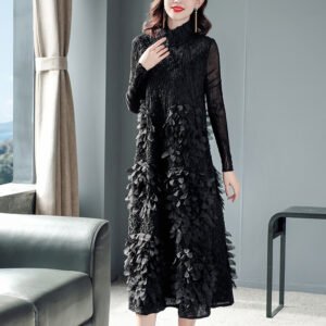 2023 Spring New Ethnic Style Medium length Design Sense Large Fat MM Jia Ning Folded Dress K201104：圖片 4