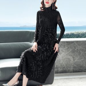 2023 Spring New Ethnic Style Medium length Design Sense Large Fat MM Jia Ning Folded Dress K201104：圖片 6