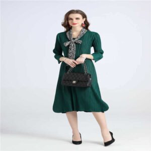 Jialing Chiffon Scarf Collar Vertical Strip Dress K200815