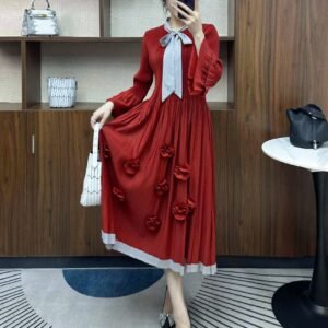 Women's high-end fragrant dress autumn and winter base bow slimming 2024 long sleeved new long skirt temperament floral skirt：圖片 4