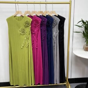 Jia Ning pleated round neck loose and versatile fashionable temperament women's sleeveless top rose dress with pleats for slimming