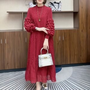 Miyake Heavy Industries Embroidered Fashionable Dress for Autumn and Winter 2024 New Style, Skinny and Wrinkled Large Size Bottom Cover to Cover the Stomach：圖片 3