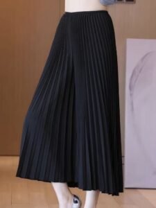 Jia Ning's new 100 fold hanging feeling versatile, flesh covering elastic waistband, loose plus size women's black border wide leg pants：圖片 4