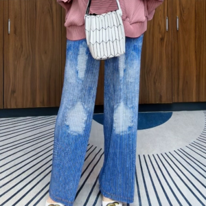 Korean popular women's fashionable and versatile high waist slimming loose denim straight leg wide leg pants