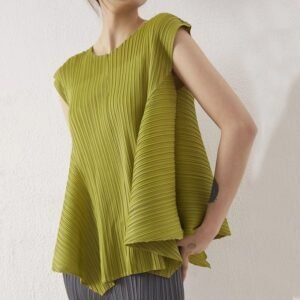 Summer irregular sleeveless pleated top design, thin, high-end, casual, versatile, small, fresh, solid color, loose fit：圖片 3