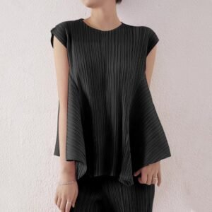 Summer irregular sleeveless pleated top design, thin, high-end, casual, versatile, small, fresh, solid color, loose fit：圖片 5