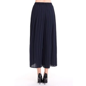 Elastic high waisted solid color versatile pleated wide leg pants for women, casual skirt pants, cropped pants, temperament for commuting, intellectual style：圖片 5