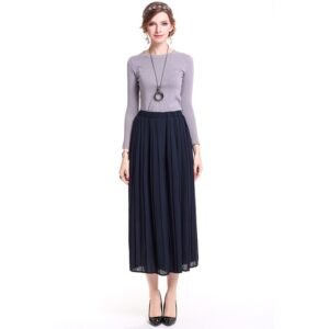 Elastic high waisted solid color versatile pleated wide leg pants for women, casual skirt pants, cropped pants, temperament for commuting, intellectual style：圖片 2